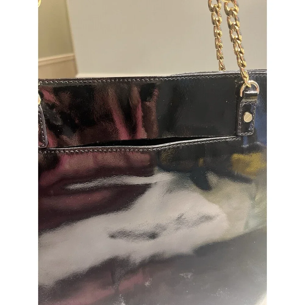 Michael Kors Jet Set Shiny Black Patent Leather Chain Tote Purse Handbag